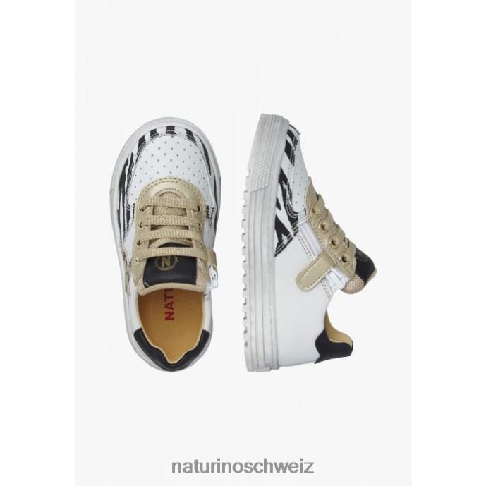 Naturino hess zip. perforierte Ledersneaker mit Tierdetail Kinder Weiß-Platin 66HJ521