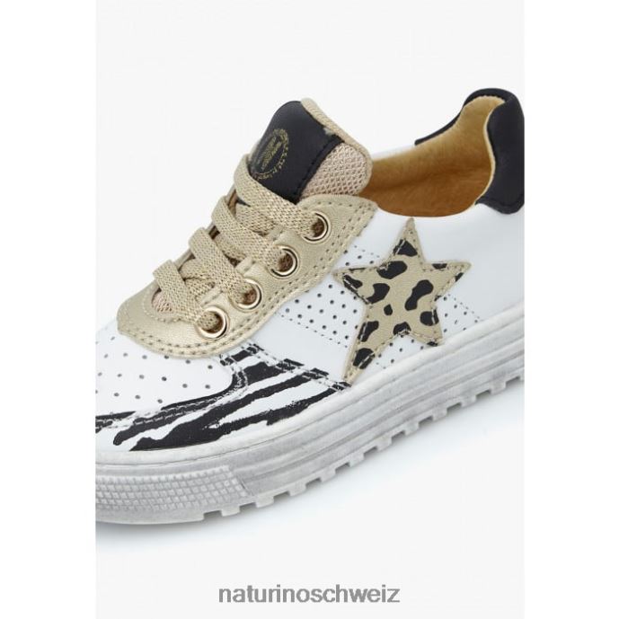 Naturino hess zip. perforierte Ledersneaker mit Tierdetail Kinder Weiß-Platin 66HJ521