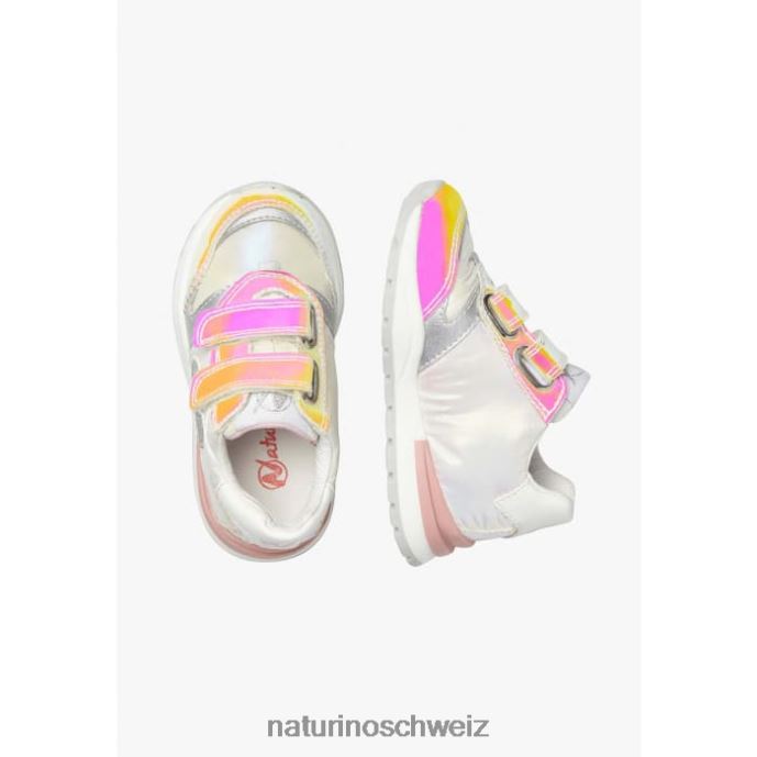 Naturino quell vl Sneakers aus Leder und Stoff Kinder Silber Weiss 66HJ366