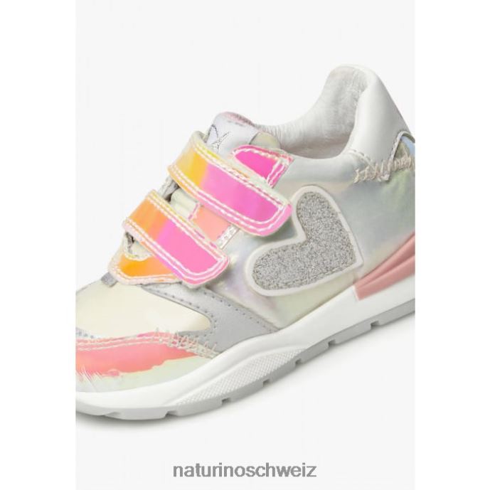 Naturino quell vl Sneakers aus Leder und Stoff Kinder Silber Weiss 66HJ366